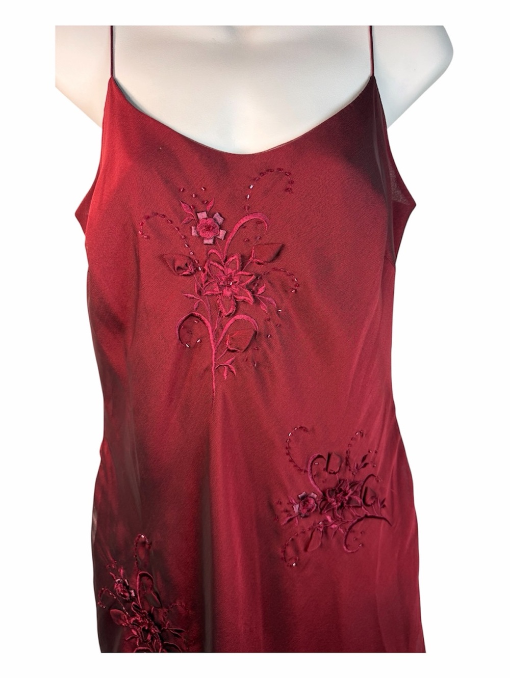 Adrianna Papell Evening Beaded Dress Floral Fairy Burgundy Y2K 12P Asymmetrical - Picture 3 of 12